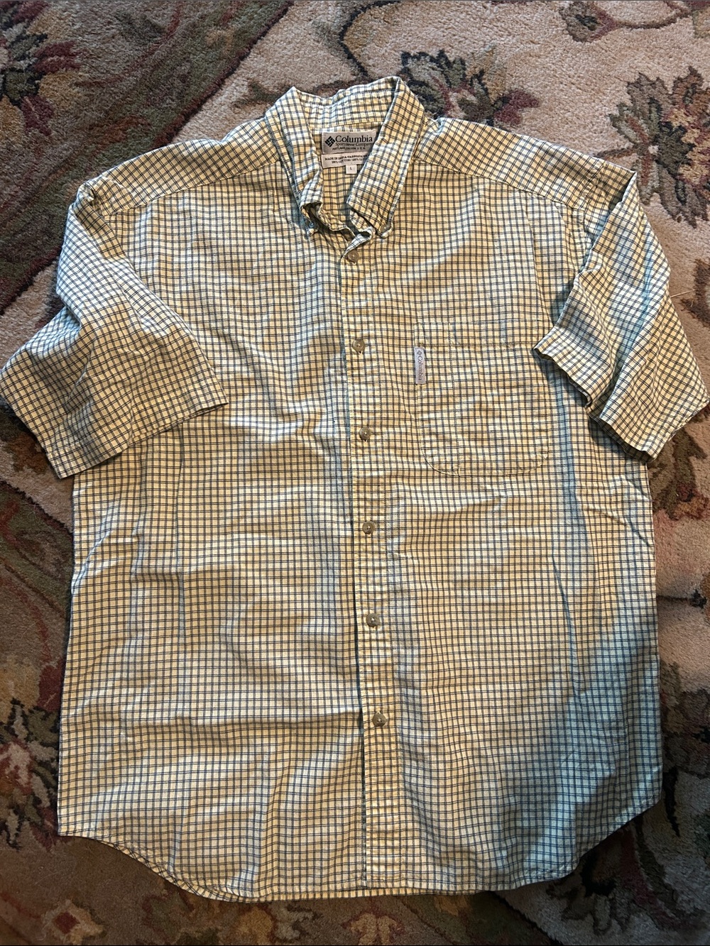 Columbia Short-Sleeve Plaid Button-Down Shirt - Green/White